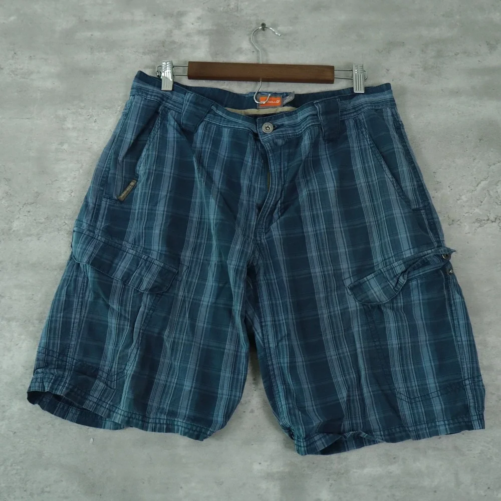 Merrell Cargo Shorts Plaid 34 Blue Hiking Outdoors Gorpcore Utility